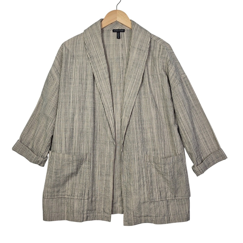 Eileen Fisher Womens Small/Medium Beige Striped Open Front Cardigan Jacket Boho